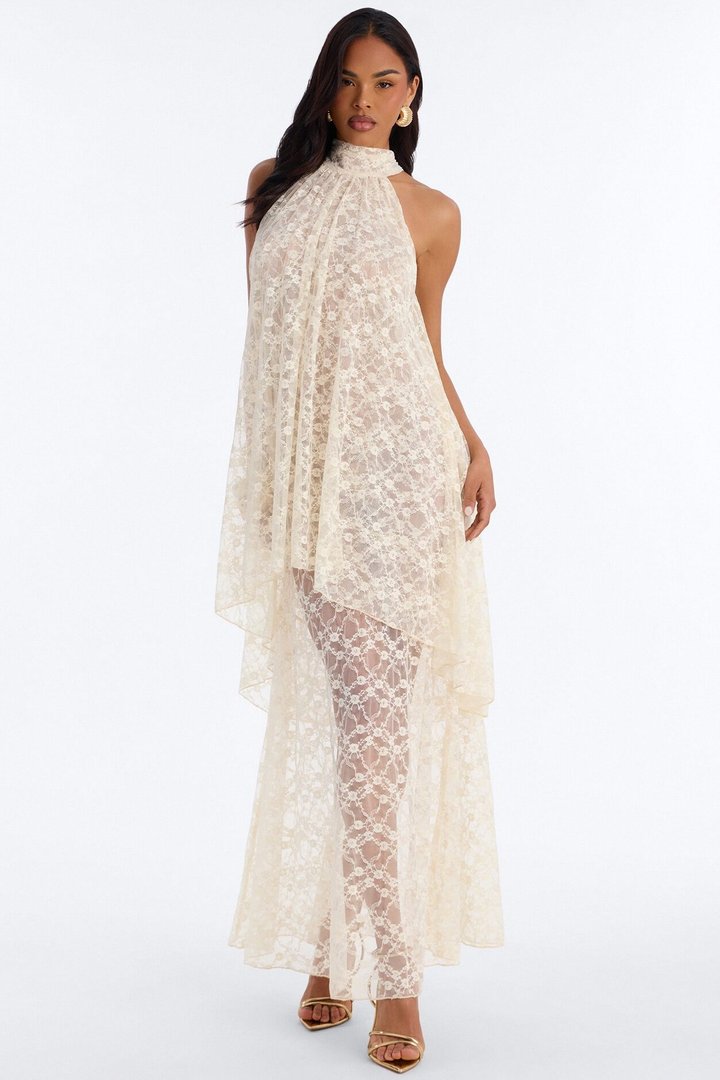 Brianna Flowy Lace Maxi Dress - Cream