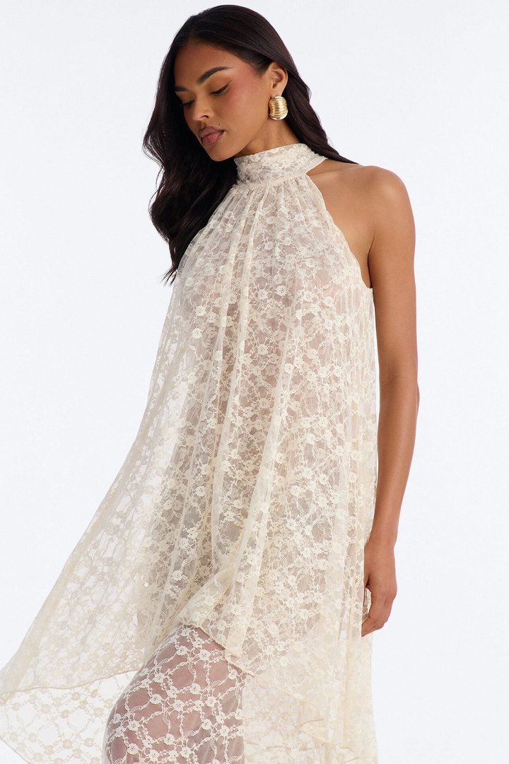 Brianna Flowy Lace Maxi Dress - Cream