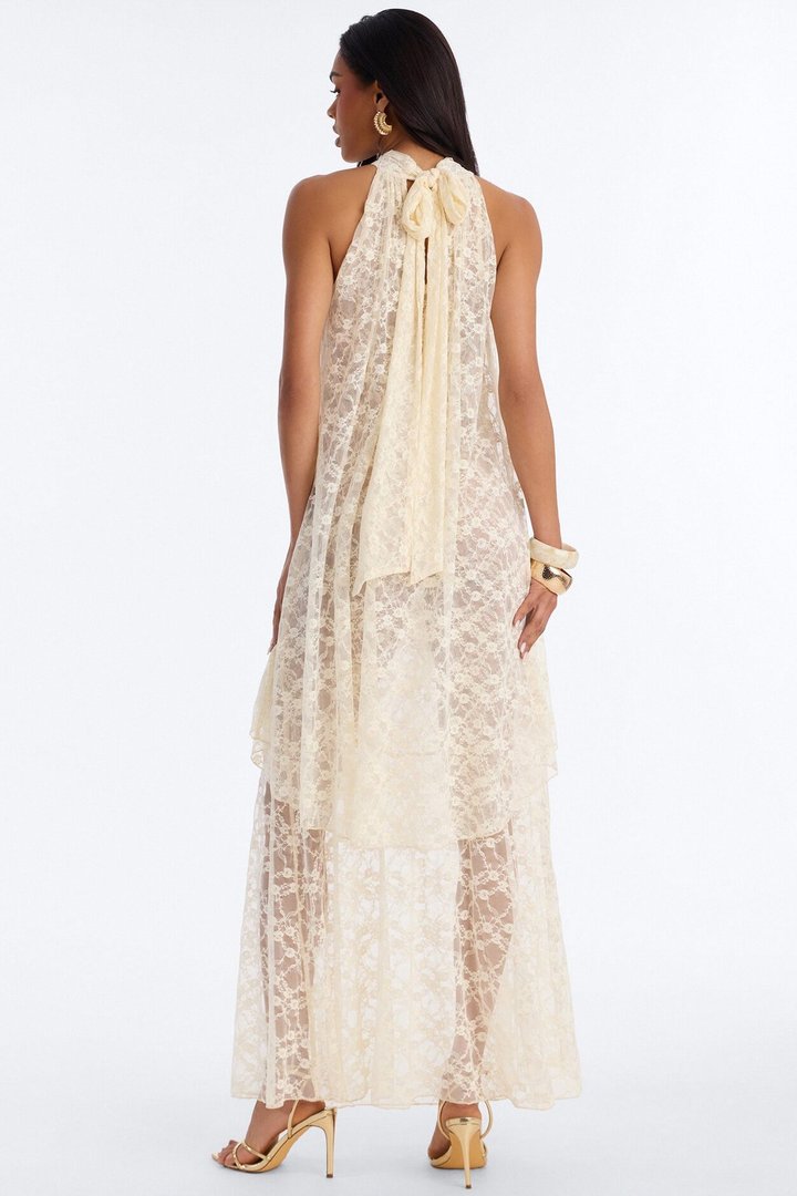 Brianna Flowy Lace Maxi Dress - Cream