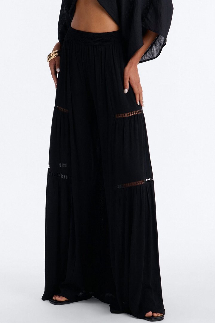 Daisy Ruched Wide Leg Pant - Black