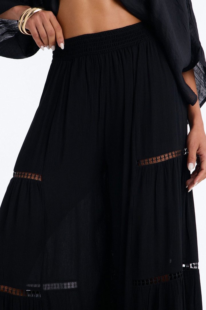 Daisy Ruched Wide Leg Pant - Black
