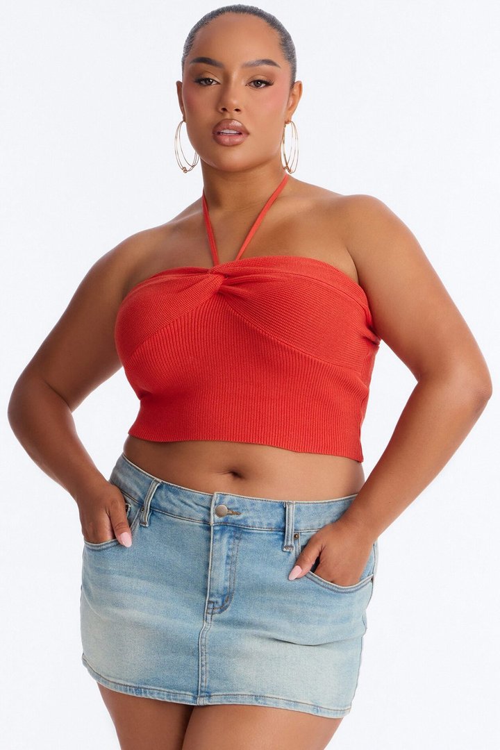 Taliyah Twist Sweater Halter Top - Orange