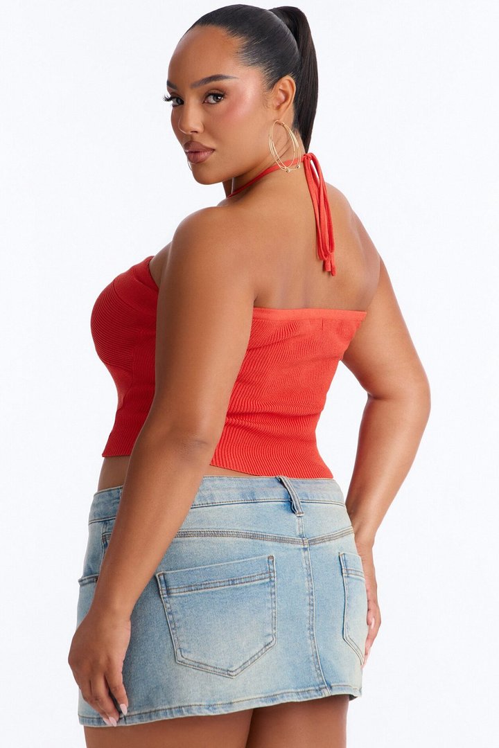 Taliyah Twist Sweater Halter Top - Orange