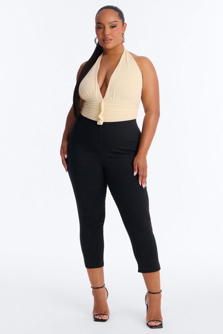 Sabrina Ruffle Mesh Halter Bodysuit - Butter Yellow