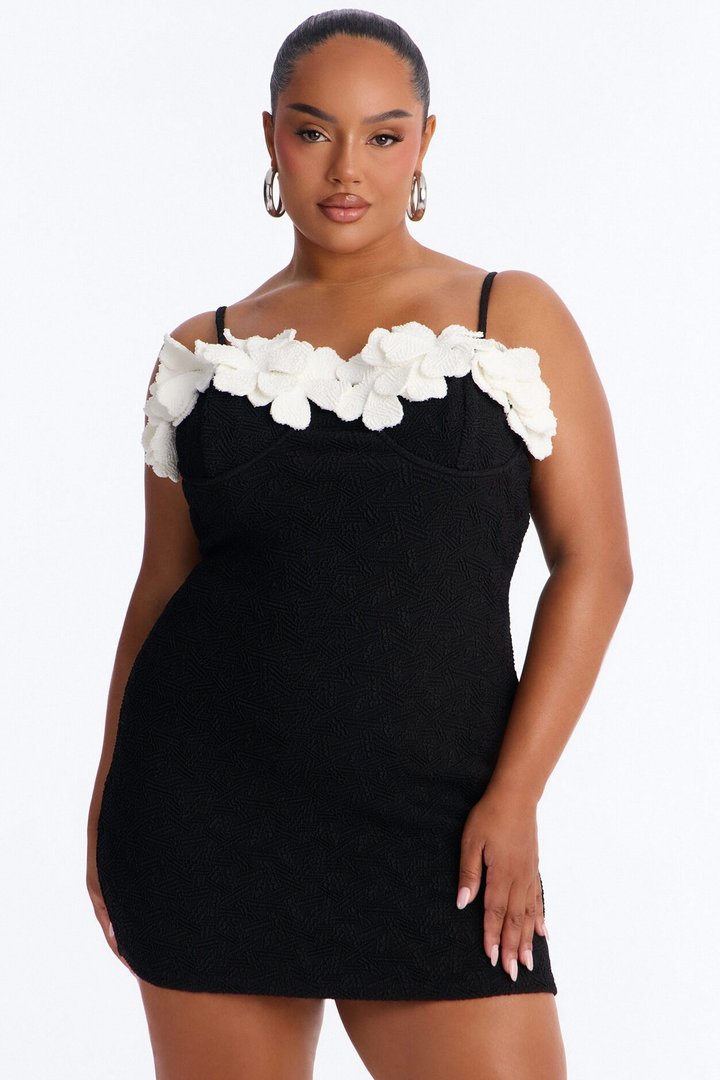 Eden Contrast Trim Textured Mini Dress - Black/White