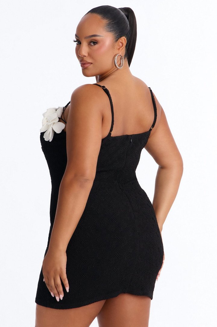 Eden Contrast Trim Textured Mini Dress - Black/White