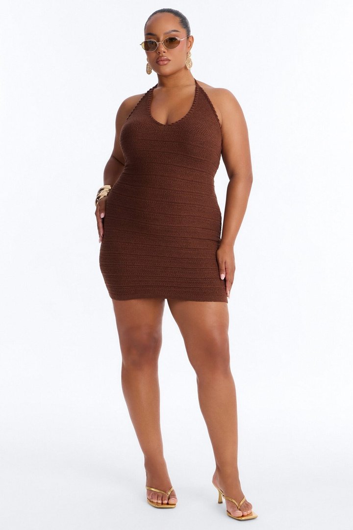 Carine Halter Crochet Mini Dress - Chocolate