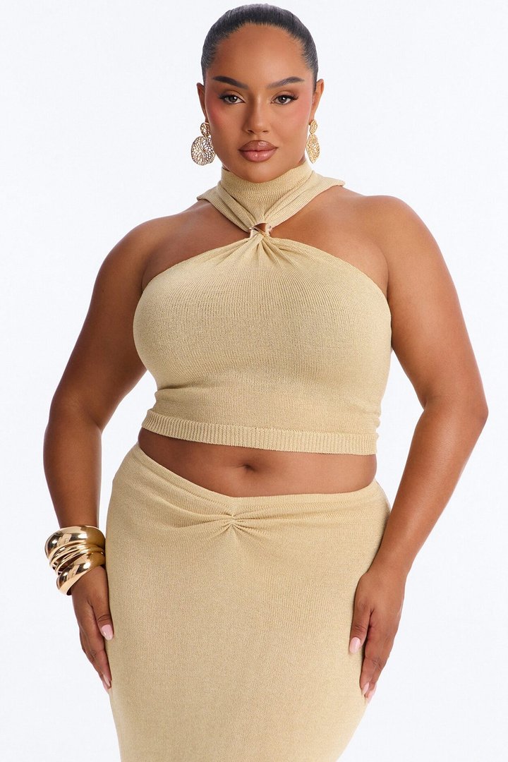 Sunset Ready Metallic Knit Maxi Skirt Set - Gold