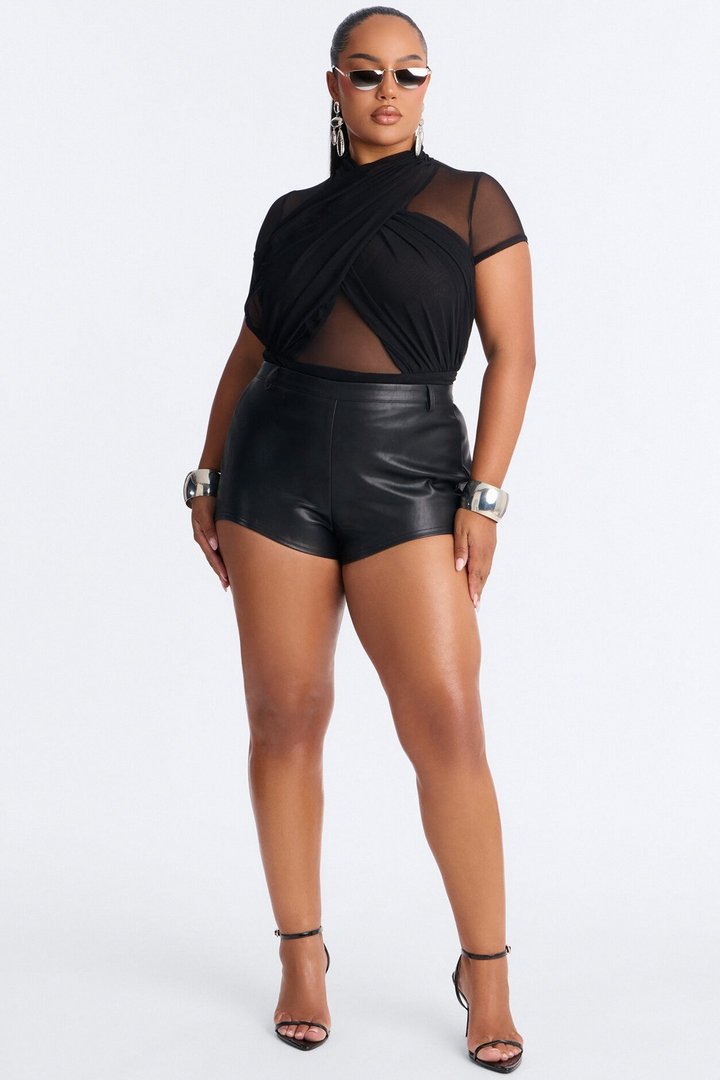 Serena Short Sleeve Mesh Bodysuit - Black