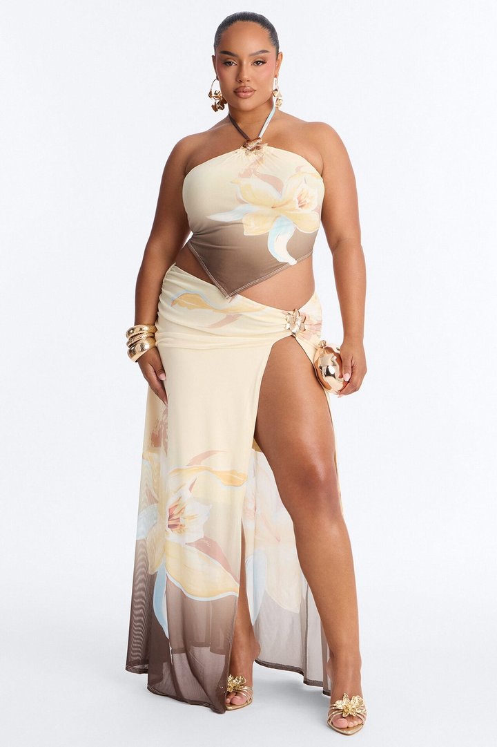 Paradise Muse Mesh Skirt Set - Taupe/combo