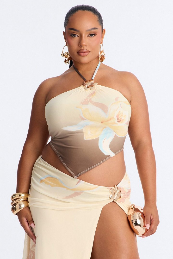 Paradise Muse Mesh Skirt Set - Taupe/combo