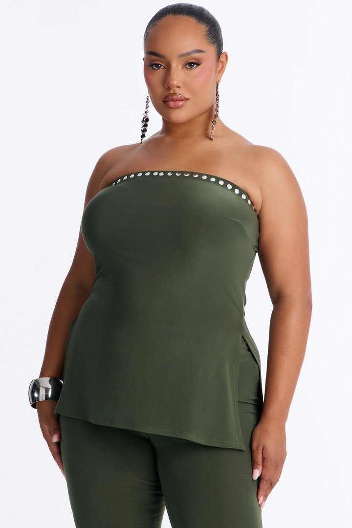 Jemma Strapless Studded Pant Set - Olive