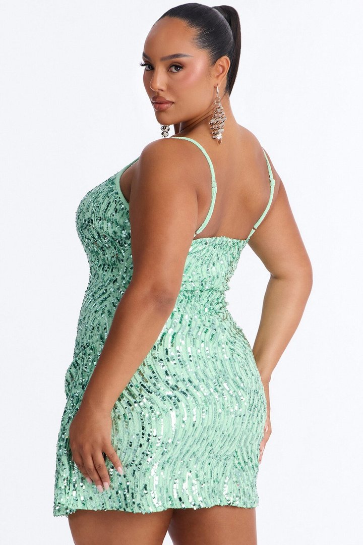 Pretty And Petty Sequin Mini Dress - Green