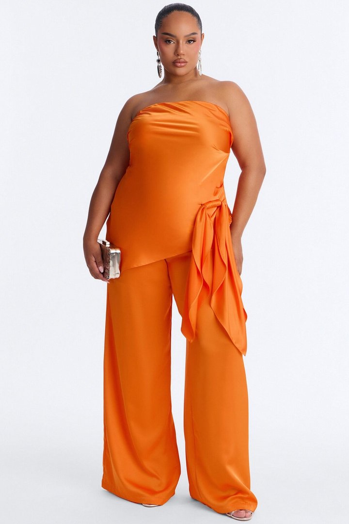 Effortless Strapless Satin Pant Set - Orange