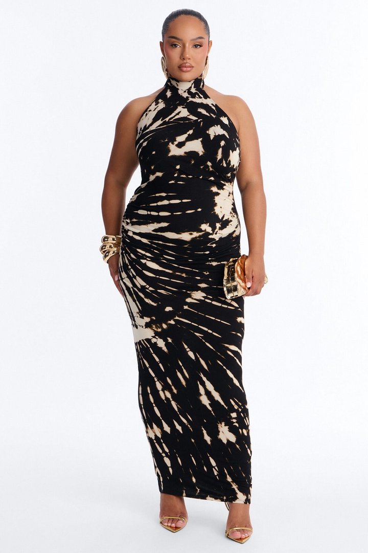Savannah Tie Dye Halter Maxi Dress - Black/combo