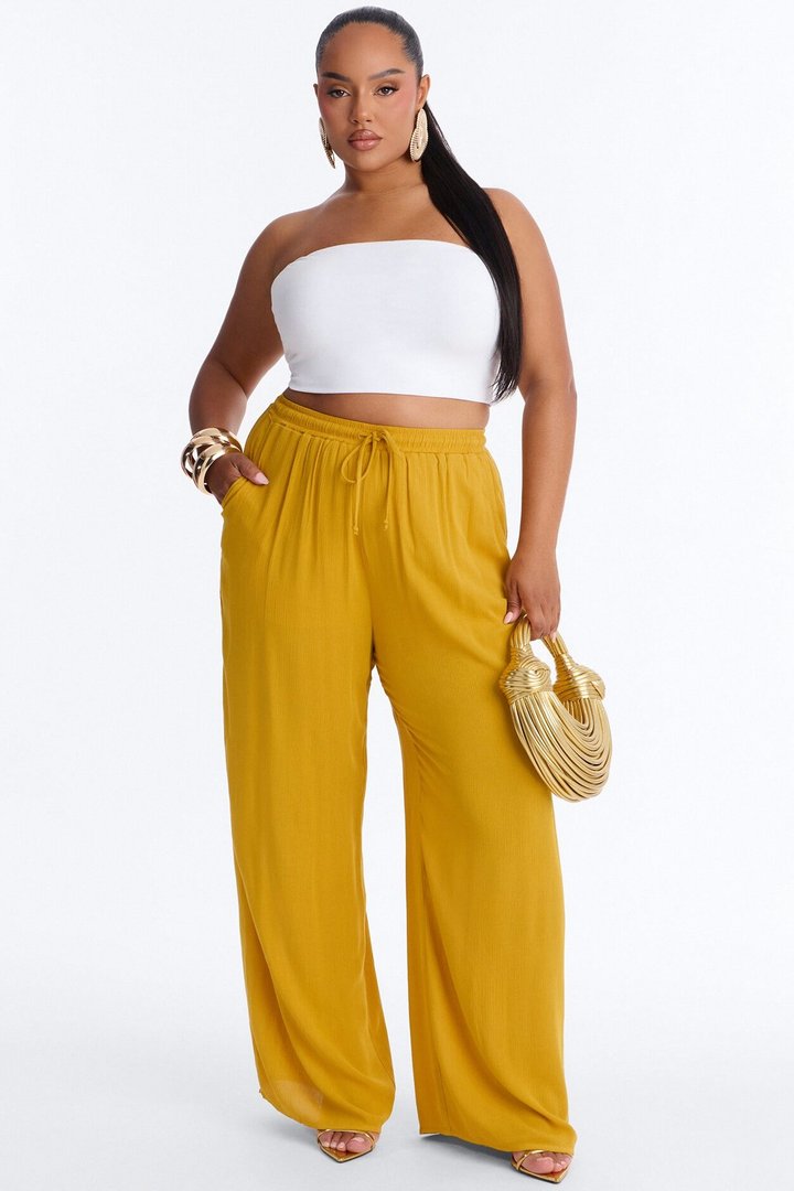 In Cannes For The Summer Wide Leg Gauze Pant - Mustard