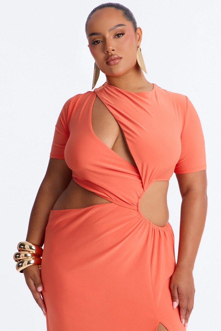 Center Of Attention Cut Out Maxi Dress - Orange