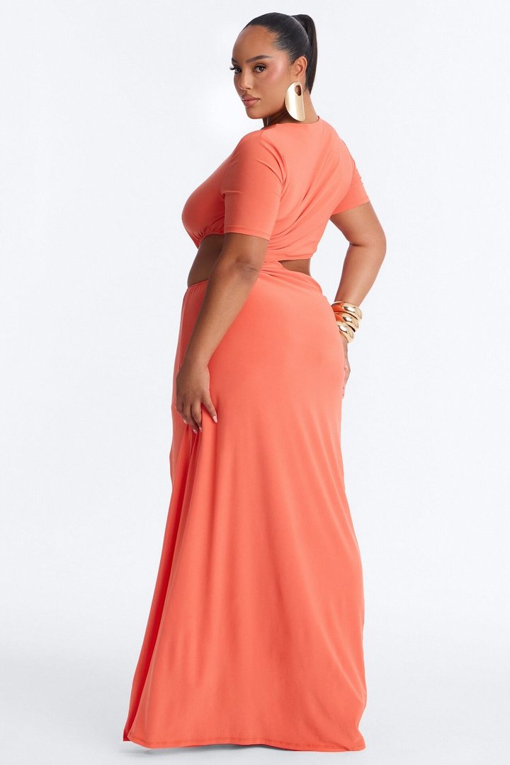 Center Of Attention Cut Out Maxi Dress - Orange