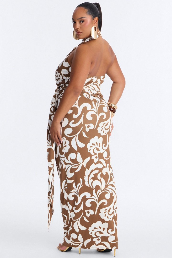 Athena Halter Maxi Dress - Brown/combo