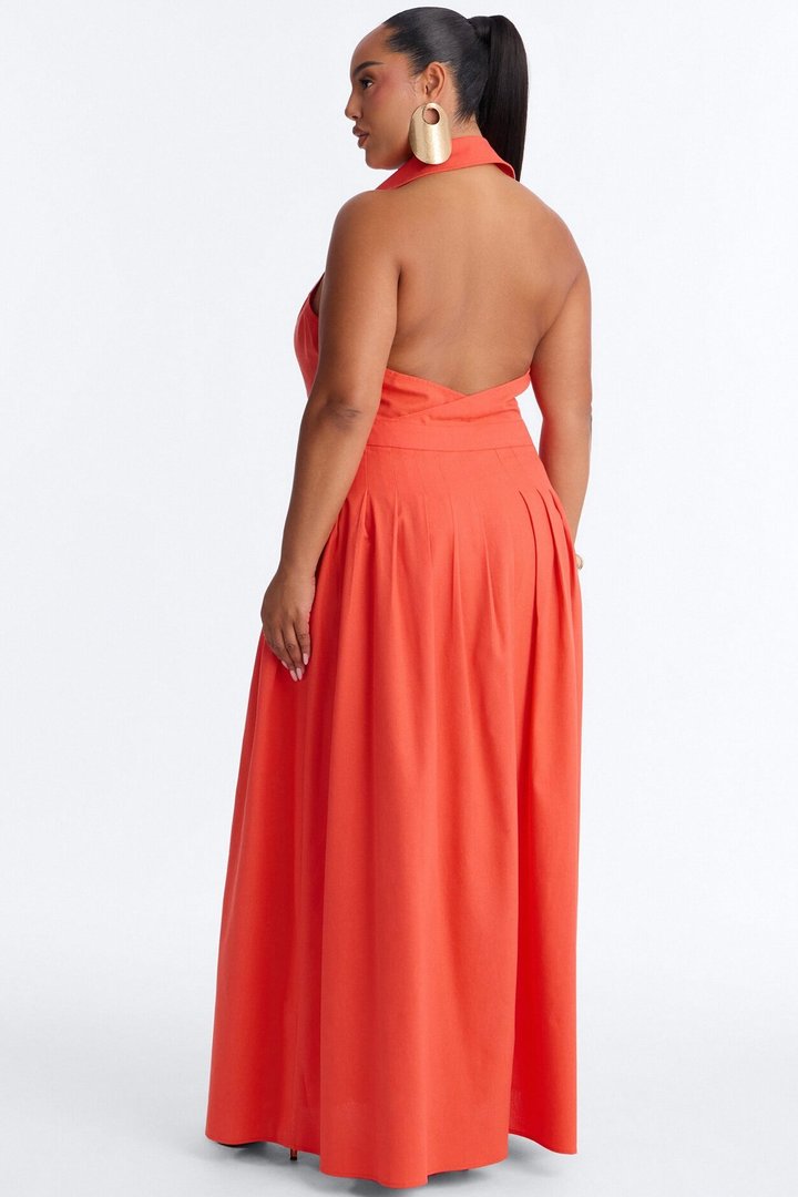 Must Be Nice Collared Maxi Dress - Coral
