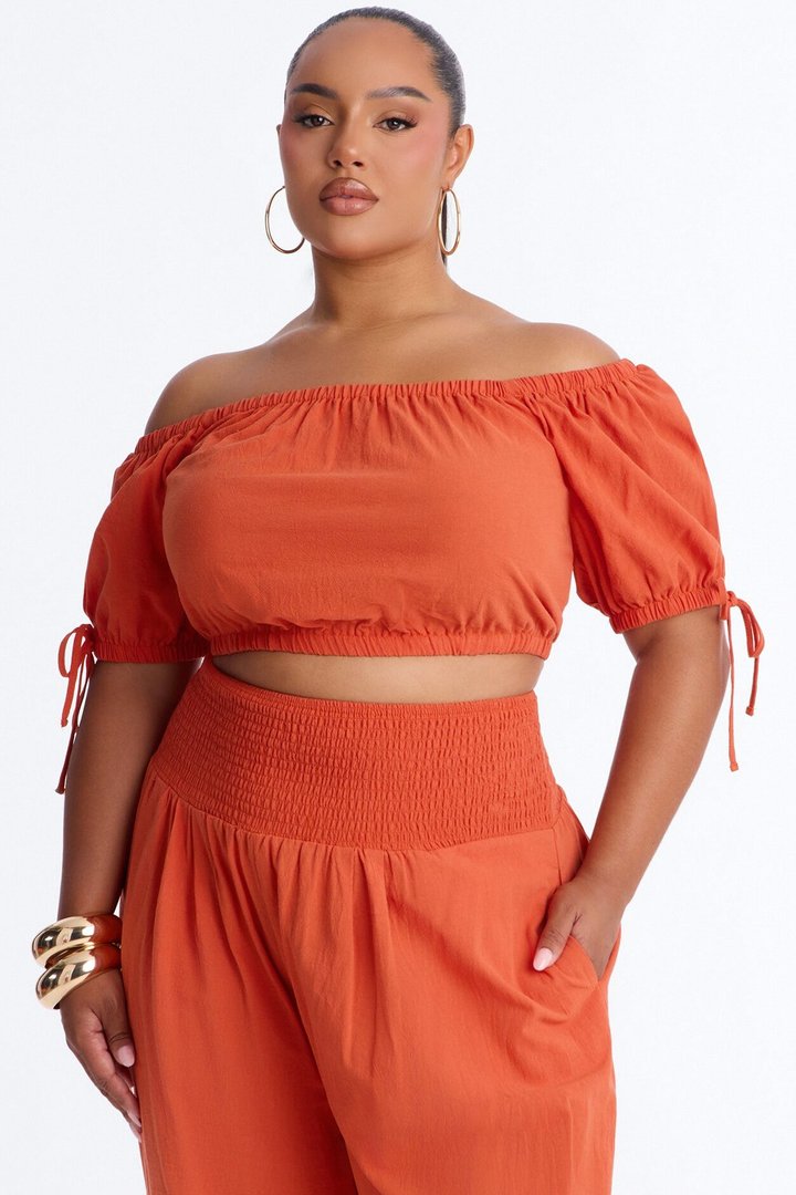 Chrissie Linen Smocked Pant Set - Orange