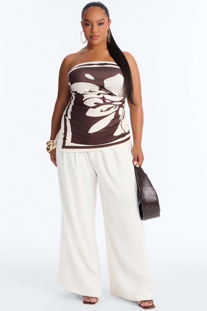 Gianna Floral Asymmetrical Tube Top - Brown