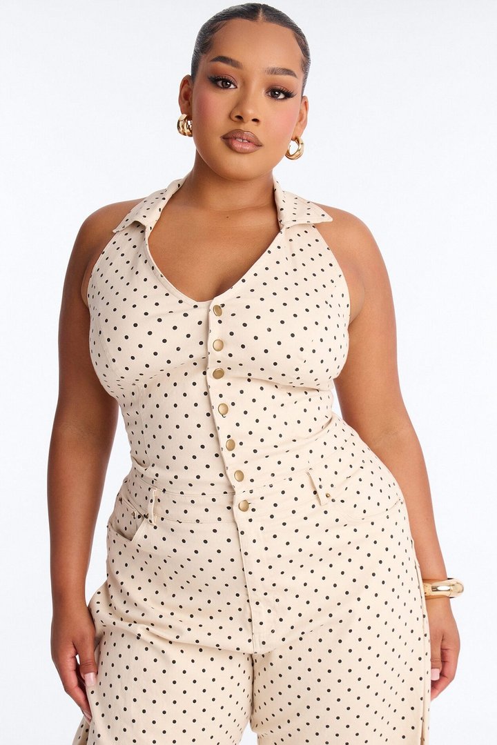 Bella Polka Dot Barrel Jumpsuit - Cream