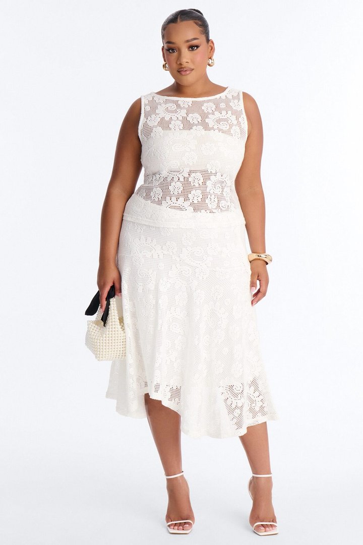 Delicate Days Crochet Skirt Set - White