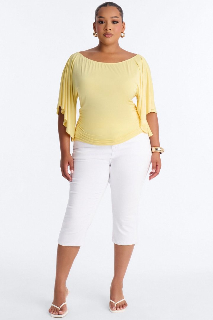 Cierra Cinched Waist Short Sleeve Top - ButterYellow