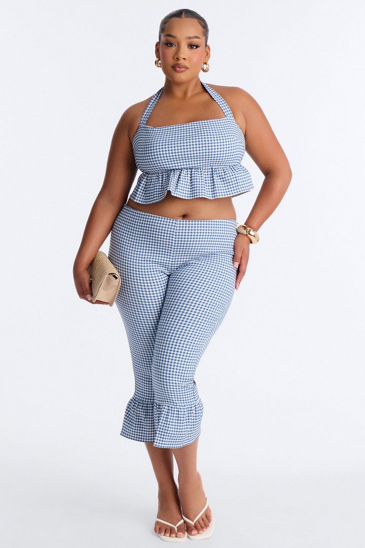 Dorothy Darling Halter Ruffled Gingham Top - Blue