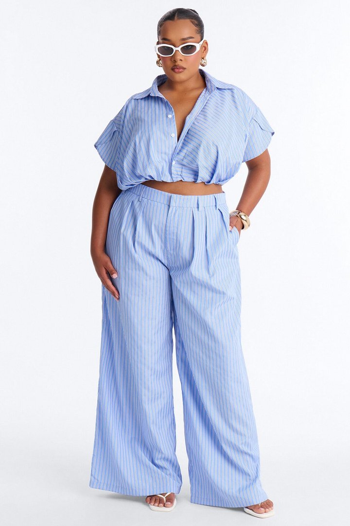 Mila Pinstripe Pant Set - Blue/combo