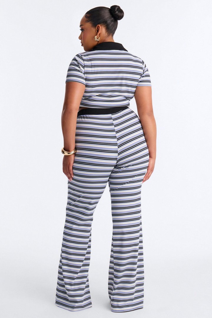 Serving Stripes Ribbed Pant Set - Blue/combo