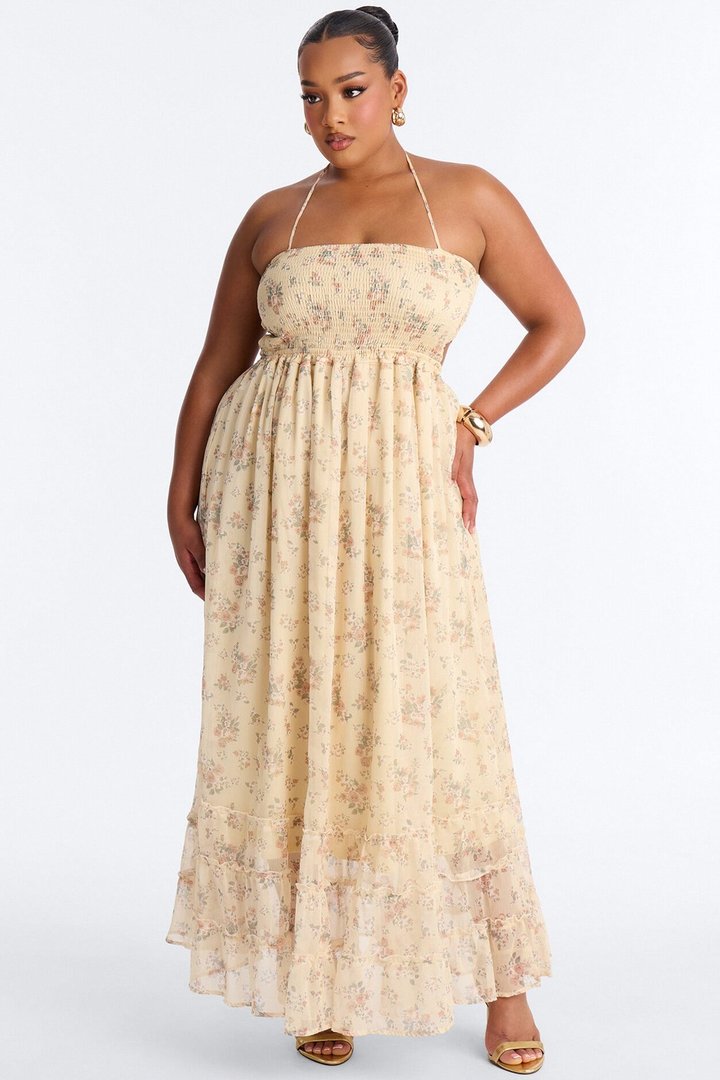 Lilah Floral Backless Maxi Dress - Yellow/combo