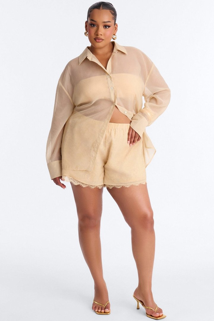 Chiffon Chic Lace Detail Short Set - Cream