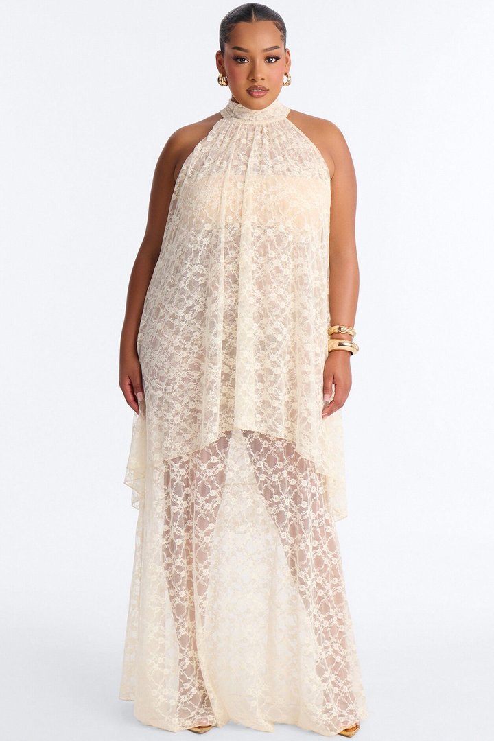 Brianna Flowy Lace Maxi Dress - Cream