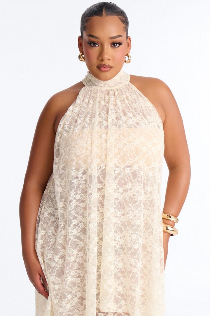 Brianna Flowy Lace Maxi Dress - Cream