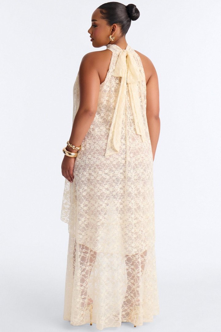 Brianna Flowy Lace Maxi Dress - Cream