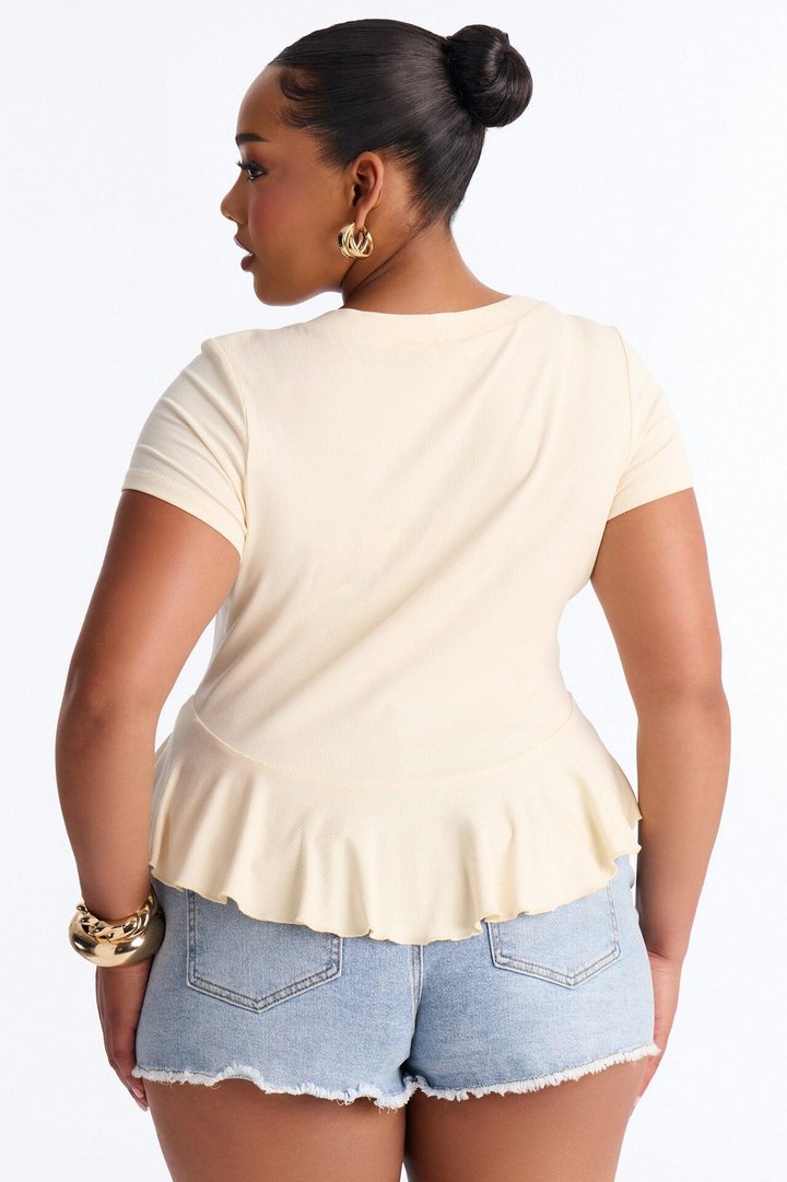 Arrow Short Sleeve Button Up Top - Ivory