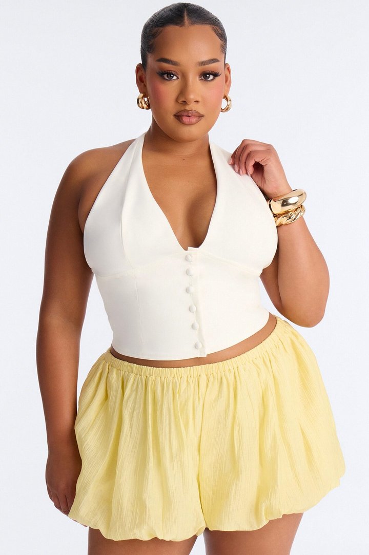 Rayna Button Front Halter Top - Cream