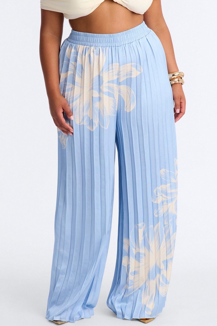 Let's Go Babe Satin Printed Wide Leg Pant - Blue/combo
