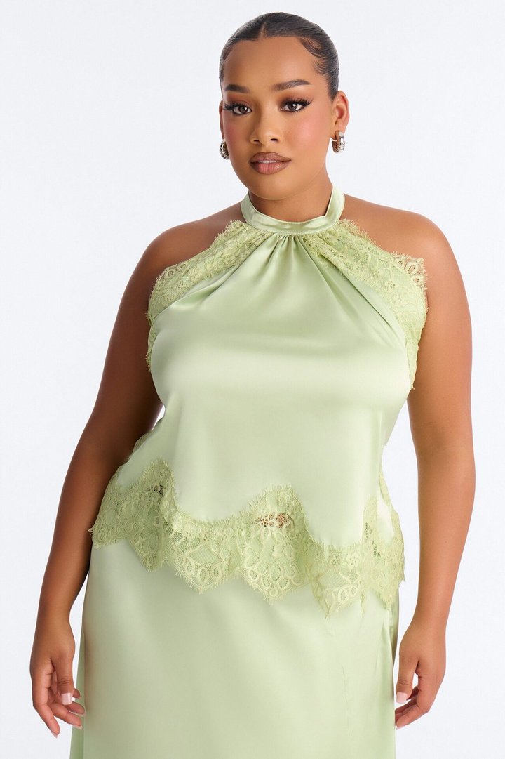 Monroe Satin Lace Skirt Set - Sage