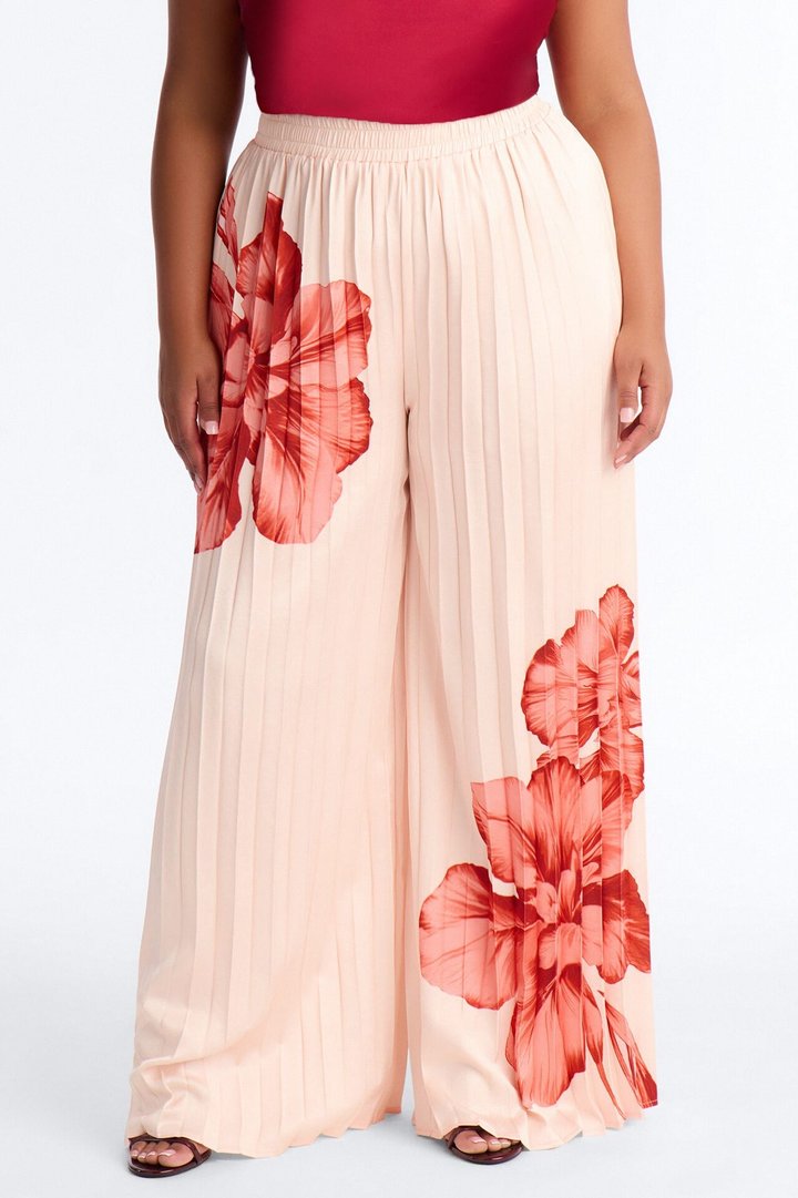 Let's Go Babe Satin Printed Wide Leg Pant - Pink/combo