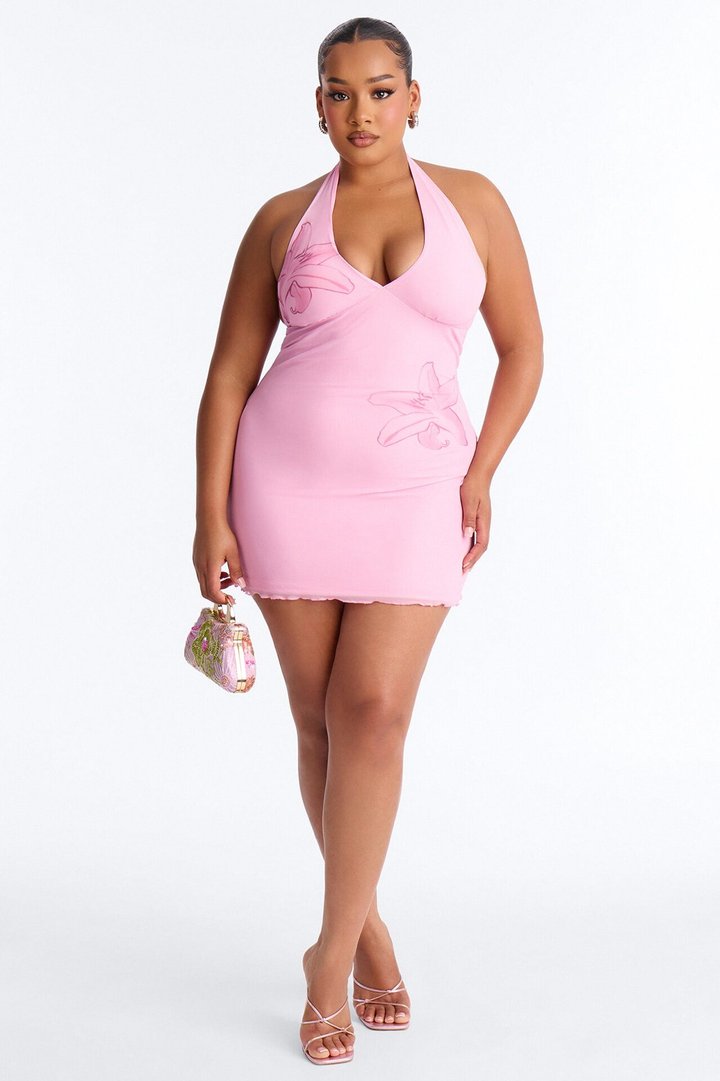 Let's Get Beachy Halter Mesh Mini Dress - Pink/combo