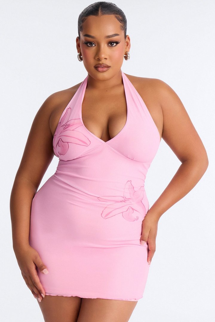 Let's Get Beachy Halter Mesh Mini Dress - Pink/combo