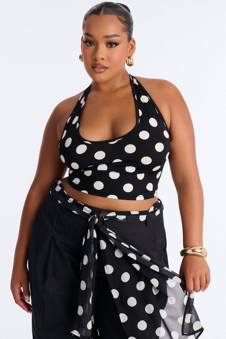 Cleo Polka Dot Belted Barrel Pant Set - Black/combo