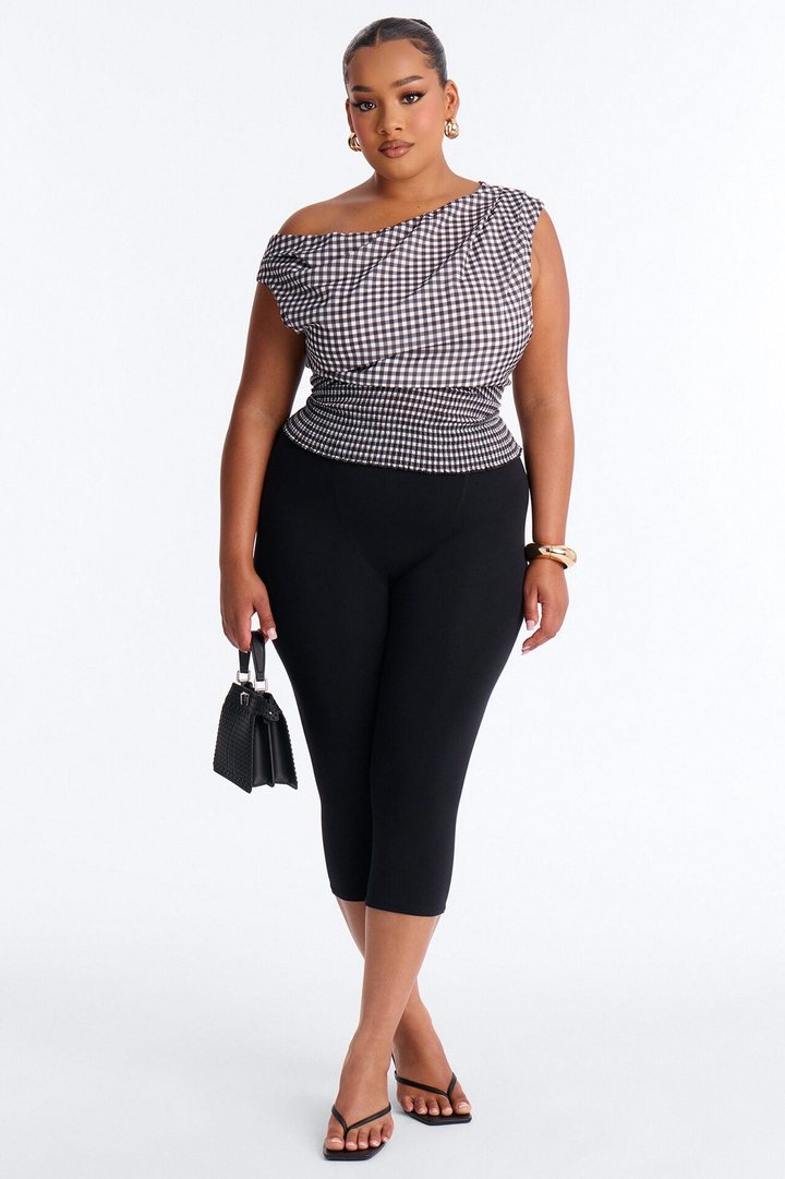 Day Out Smocked Gingham Chiffon Top - Black/White