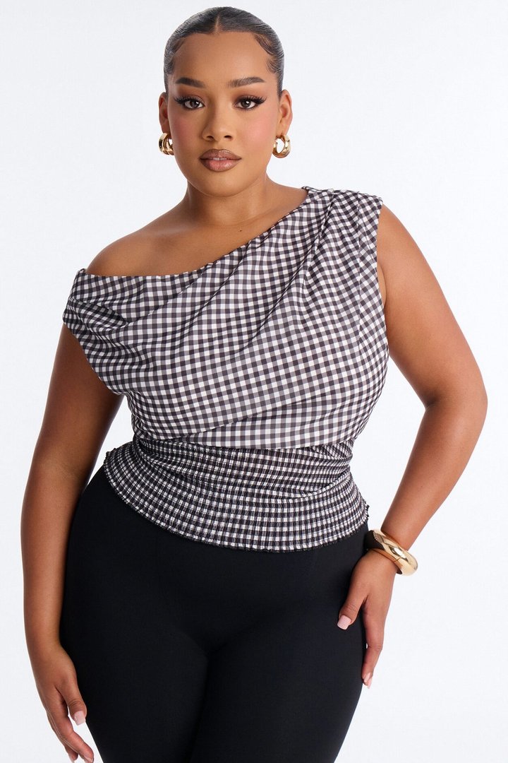 Day Out Smocked Gingham Chiffon Top - Black/White