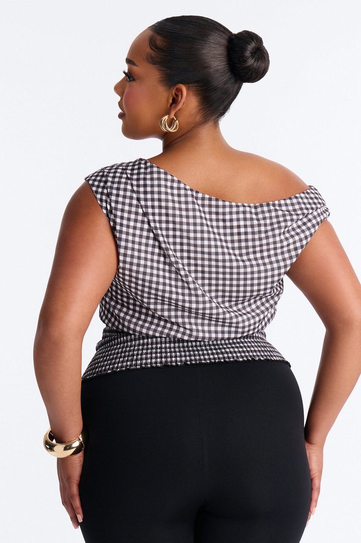 Day Out Smocked Gingham Chiffon Top - Black/White