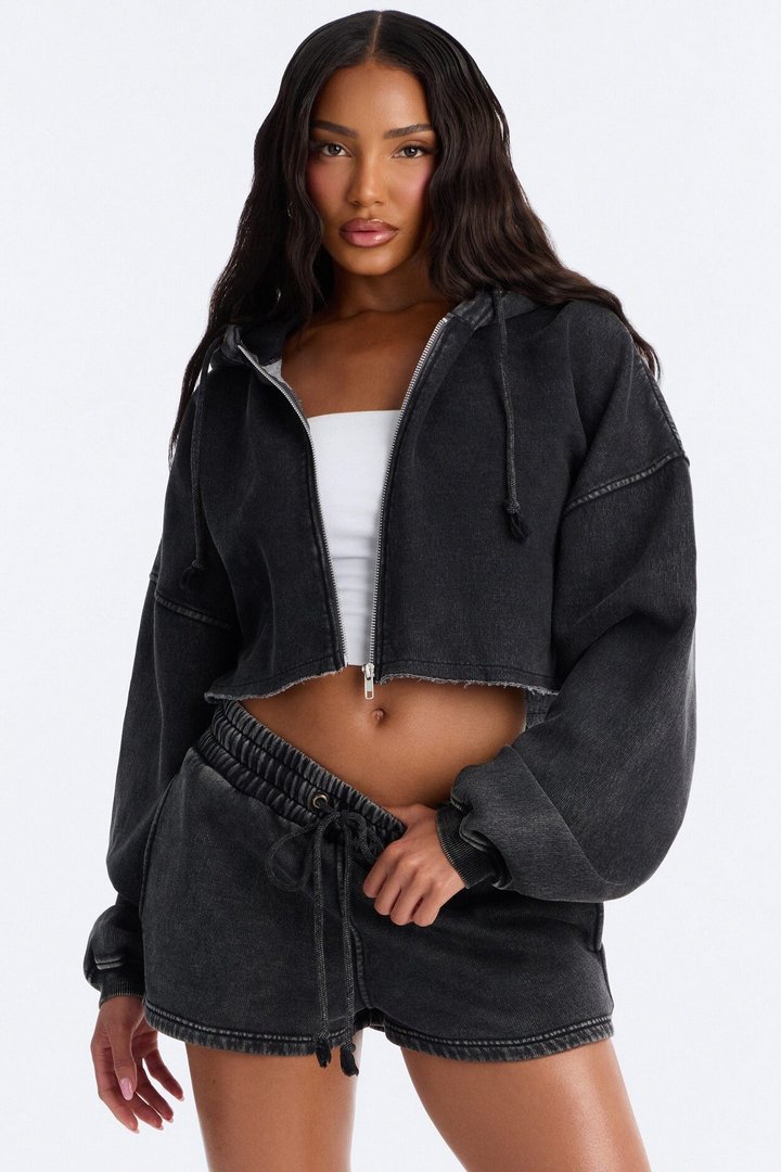 On The Go Washed Short Set - Charcoal