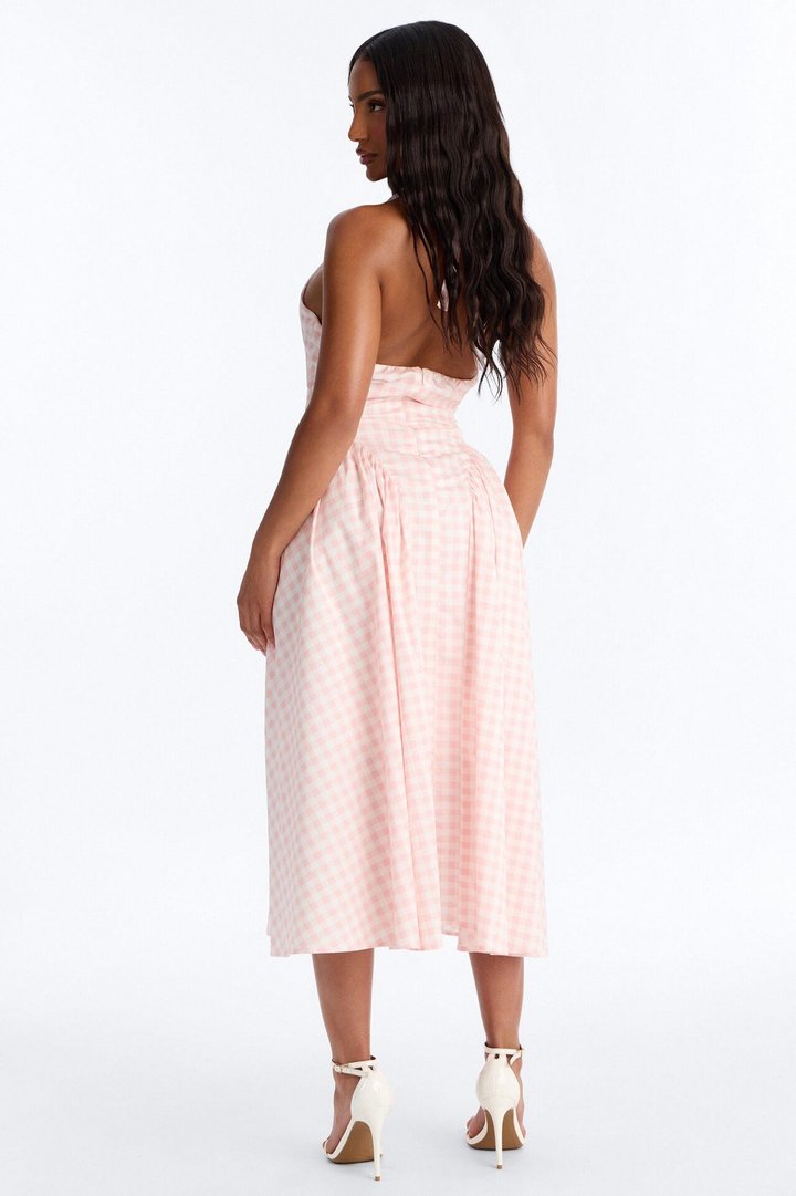 Mara Corset Gingham Midi Dress - Pink/combo